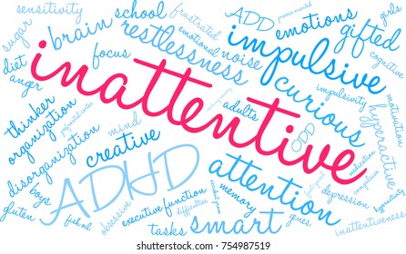 Inattentive ADHD word cloud on a white background. 