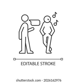 Inattentive listening linear icon. Lacking eye contact. Distracted listener. Making judgments. Thin line customizable illustration. Contour symbol. Vector isolated outline drawing. Editable stroke