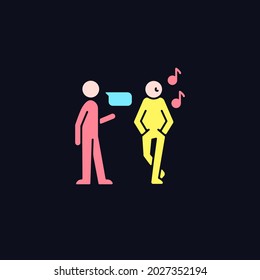 Inattentive listening RGB color icon for dark theme. Lacking eye contact. Distracted listener. Isolated vector illustration on night mode background. Simple filled line drawing on black