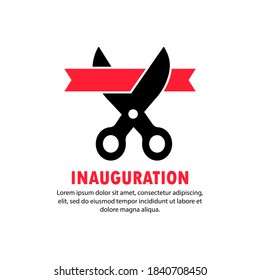 Inauguration banner. Scissors cut the ribbon. Vector on isolated white background. EPS 10