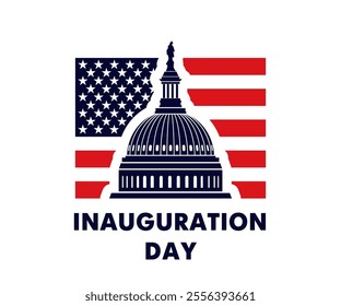 Inauguration day logo with Us Capitol on flag USA. Editable vector design for Presidential Inauguration Day, January 20, 2025