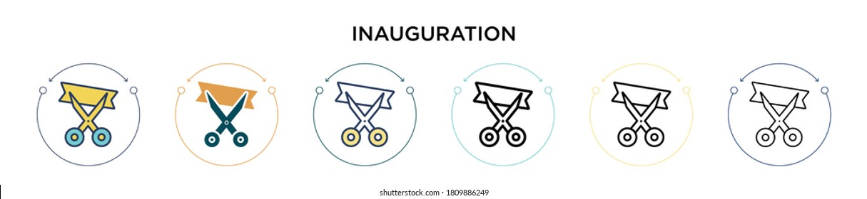 Inauguration icon in filled, thin line, outline and stroke style. Vector illustration of two colored and black inauguration vector icons designs can be used for mobile, ui, web