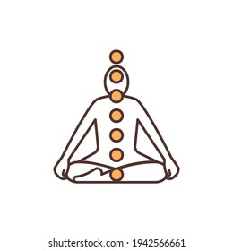 In-body chakras RGB color icon. Spiritual techniques. No specific colors. Connection to spirit, universe. Body energy field. Consciousness and awareness activation. Isolated vector illustration