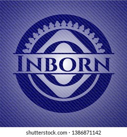 Inborn emblem with denim texture. Vector Illustration. Detailed.