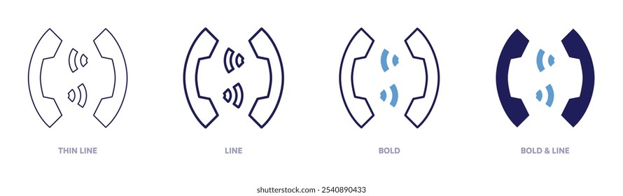 Inbound call management icon in 4 different styles. Thin Line, Line, Bold, and Bold Line. Duotone style. Editable stroke.