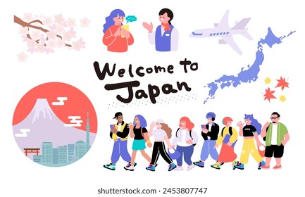 Inbound demand, Illustrationen von Leuten, die sich Touristen vorstellen, die Japan besuchen