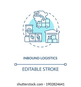 Inbound logistics concept icon. Shipping optimization idea thin line illustration. Company optimization tool. Icrease profit. Vector isolated outline RGB color drawing. Editable stroke