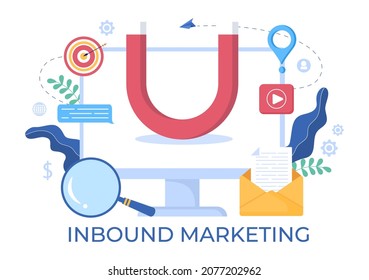 Inbound Marketing Business Vector Illustration with Magnet Design to Attract Customers Offline or Online for Web or Poster