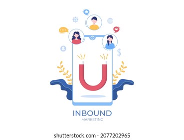 Inbound Marketing Business Vector Illustration with Magnet Design to Attract Customers Offline or Online for Web or Poster
