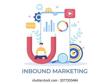 Inbound Marketing Business Vector Illustration with Magnet Design to Attract Customers Offline or Online for Web or Poster