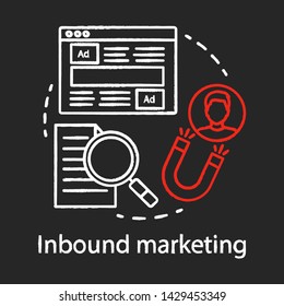 Inbound marketing chalk concept icon. Brand awareness idea. Digital marketing campaign. Customer attraction, display ads. Content, social media, seo. Vector isolated chalkboard illustration