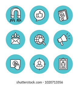 Inbound Marketing Icon Set With Magnet, Social, Email, & Promotion