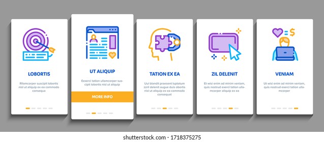 Inbound Marketing Onboarding Mobile App Page Screen Vector. Growth Roi And Seo, Attract And Crm, Email, And Social Media And Internet Marketing Color Illustrations