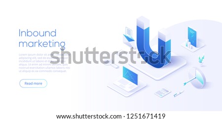 Inbound marketing vector business illustration in isometric design. Online or permission marketing background.