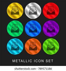 Inbox 9 color metallic chromium icon or logo set including gold and silver