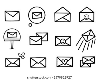 Inbox doodle set on white background