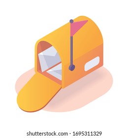 icono isométrico del cuadro de correo electrónico de bandeja de entrada con un color moderno de estilo plano