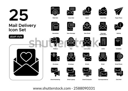 Inbox and Email Notifications. Message, Envelope, and Communication Symbols. Vector Illustration. Glyph solid icon set