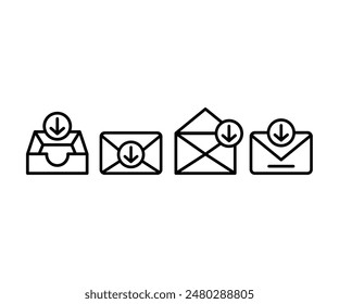 bandeja de entrada sobre mensaje de correo electrónico iconos símbolo Vector diseño línea simple negro blanco color moderno conjunto de ilustración