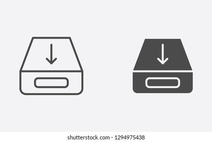 Inbox filled and outline vector icon sign symbol