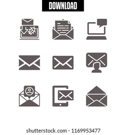 inbox icon. 9 inbox vector set. mail, message on phone, email and email on computer icons for web and design about inbox theme