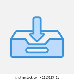 Icono de Bandeja de entrada en azul sobre el correo electrónico, usar para presentación de aplicación móvil del sitio web
