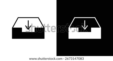 Inbox icon collection. Black and white filled vector illustration.