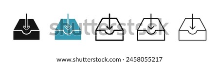 Inbox Icon. Email Tray with Arrow Vector Icon, Mailbox Vector Icon, Save to Device Vector Icon for UI Designs.