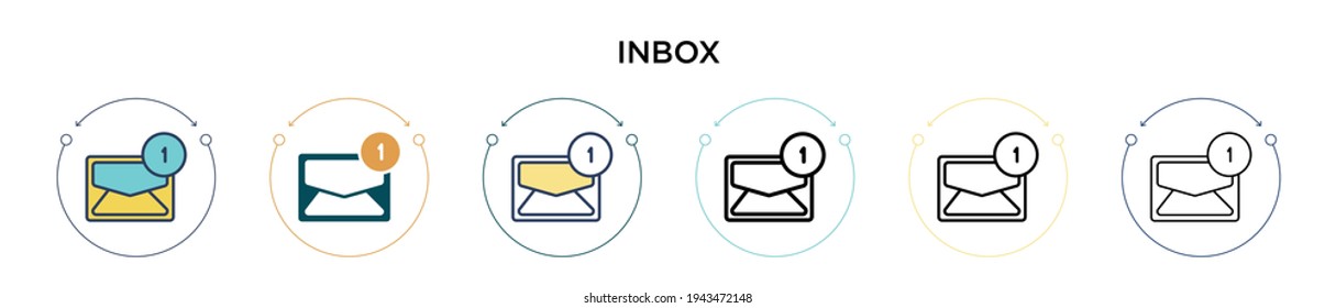 Inbox icon in filled, thin line, outline and stroke style. Vector illustration of two colored and black inbox vector icons designs can be used for mobile, ui, web