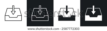 Inbox icon set black and white colors. Graphic Vector icons pack