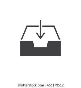 inbox icon vector, box and arrow solid logo illustration, pictogram isolated on white