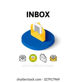 Inbox icon, vector symbol in flat, outline and isometric style