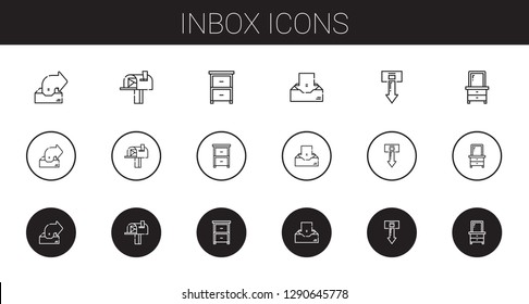 inbox icons set. Collection of inbox with outbox, mailbox, drawer, download. Editable and scalable inbox icons.