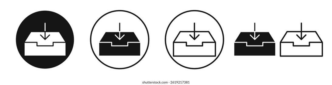 Inbox icons set in solid black and stroke line style
