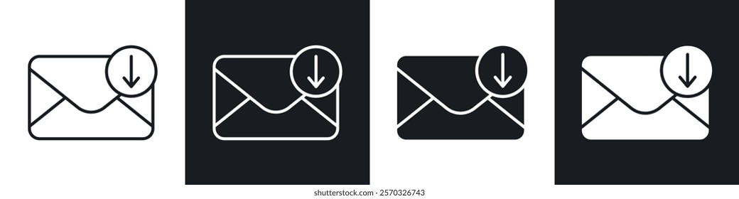 Inbox icons vectors set in black. line and flat versions