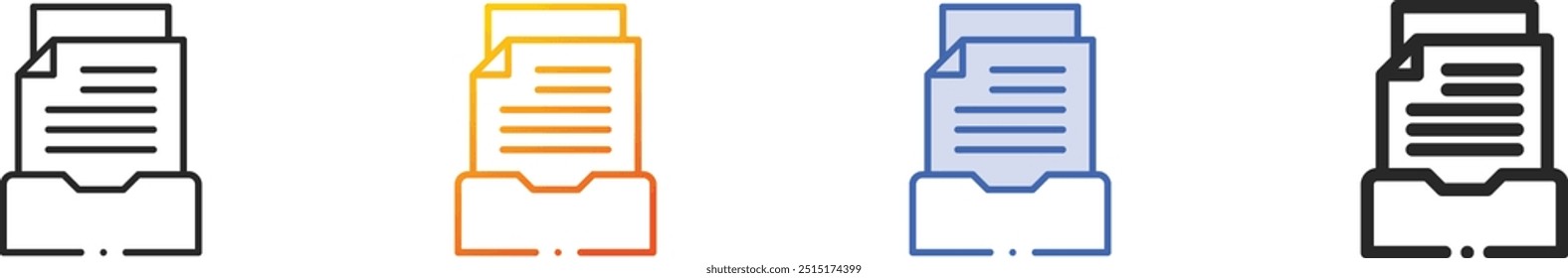 Icono de la bandeja de entrada. Diseño lineal delgado, degradado, trazo azul y estilo audaz aislado sobre fondo blanco