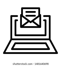 Inbox laptop icon. Outline inbox laptop vector icon for web design isolated on white background