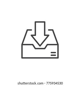 Inbox line icon, outline vector sign, linear style pictogram isolated on white. Download box symbol, logo illustration. Editable stroke