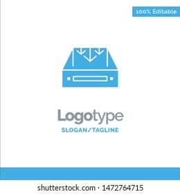Inbox, Mail, Box, Container, Delivery, Parcel Blue Solid Logo Template. Place for Tagline