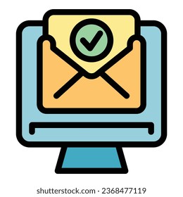 Vector de esquema de icono de correo de la Bandeja de entrada. Crédito del documento. Color del formulario de financiación plano