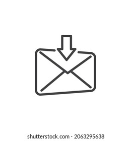 Inbox mail line icon. Envelope with arrow linear style sign for mobile concept and web design. Incoming email, message outline vector icon. Symbol, logo illustration. Vector graphics