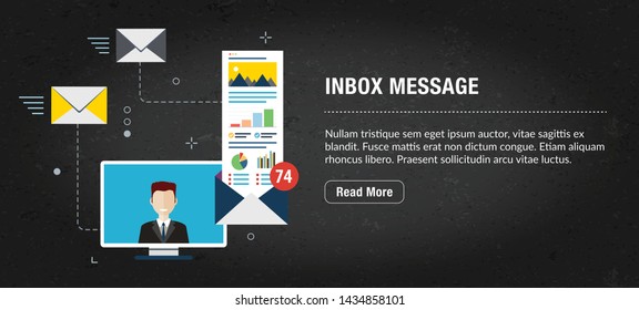 Inbox message, banner internet with icons in vector. Web banner template for website, banner internet for mobile design and social media app.Business and communication layout with icons.