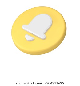 Inbox message call sound notification attention alert yellow circle button isometric 3d icon vector illustration. Ring bell incoming signal tone cyberspace subscribe interface badge web reminder