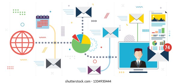 Inbox message and email notification. Communication and email marketing, send email, email inbox. Notification new message.Template in flat design for web banner or infographic in vector illustration.