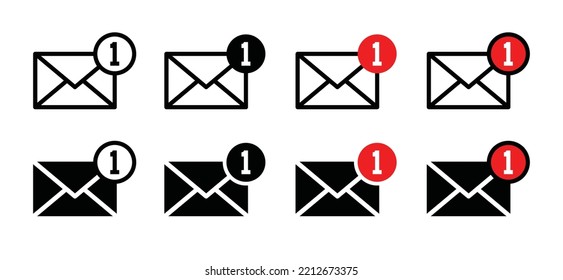 Inbox Message Icon Vector Set. Email Notification Icon. Notice, And Incoming Inbox. New Message Sign. Incoming Voicemail Symbol Illustration. Social Media Sign.