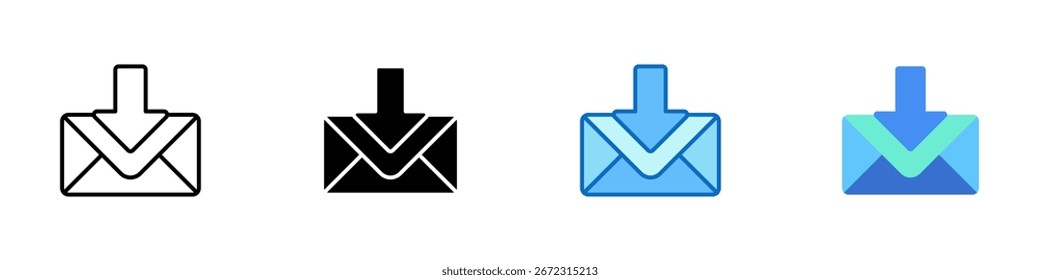 Posteingang Multiple Style Icon Sheet Design Vektor - Umschlag mit Pfeil nach unten, die Meldung Empfang oder Posteingang herunterladen