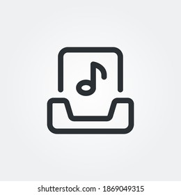 inbox music icon vector isolated with line style and black color, pixel perfect symbol illustration