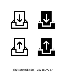 Caixa de Entrada e Caixa de Saída Linha e Sólido Ícone Set para Moderno App e UI Design