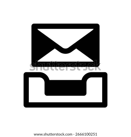 Inbox. Outlined stroke vector icon with black-filled details.