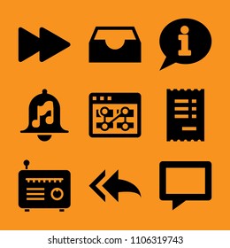 inbox, read, alert, media, mic and outline icon vector set. Flat vector design with filled icons. Designed for web and software interfaces